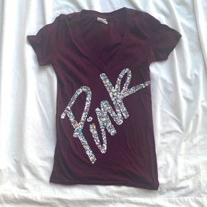 Victoria’s Secret plum color, pink sequence logo shirt